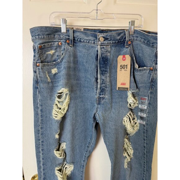 Levi's Other - Levi Strauss 44 x 32 Mens Light Wash Distressed Straight Leg Jeans  90s Style